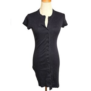 Reformation Black Ribbed Button Front Mini Dress